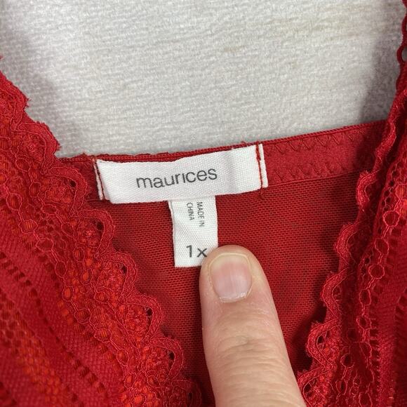 Maurices Bralette Sz 1X Red Lace Triangle Wide Strap Pullover Removable Pads - Picture 2 of 8